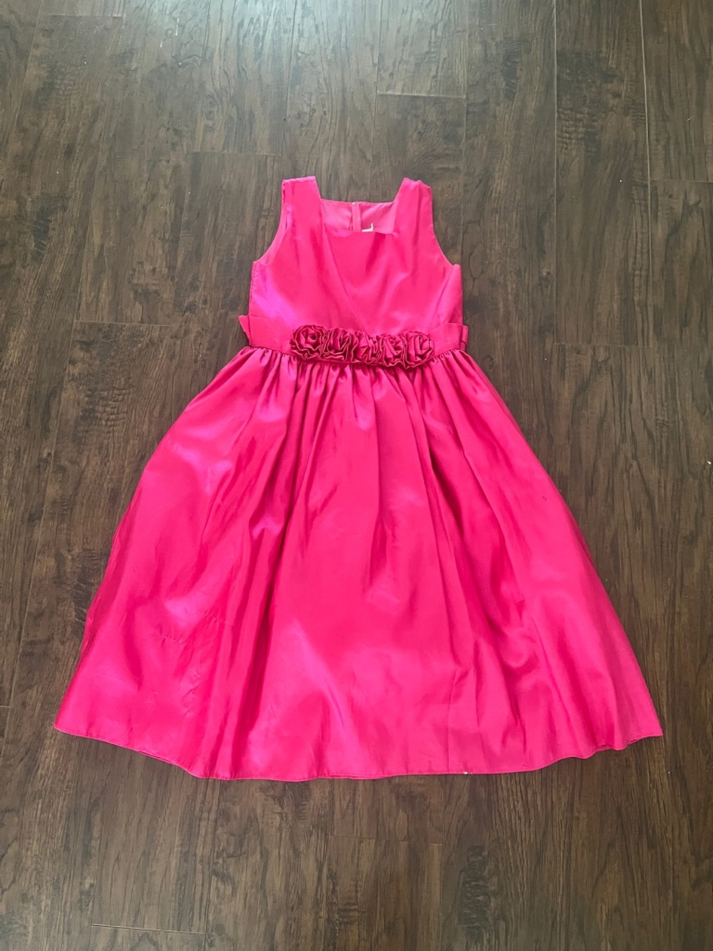 Girls' Hot Pink Floral Waist Party Dress